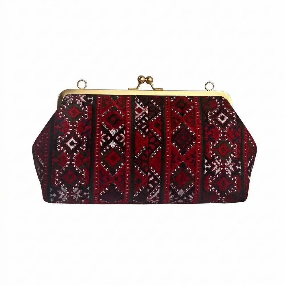 Sacs et cabas - Sac à fermoir clip brodé baloutche rouge carmin et vert émeraude - DASTHAA