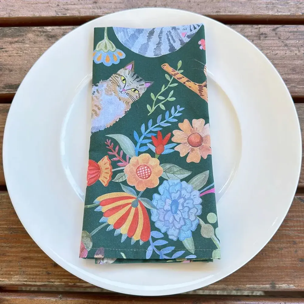 Table linen - Folk Art Cats Napkin - ZOOH