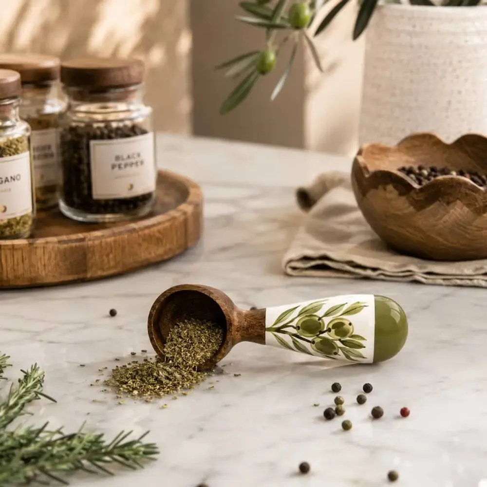 Ménagères - Cuillère doseuse en noyer peinte à la main – Collection Olive - DASTHAA