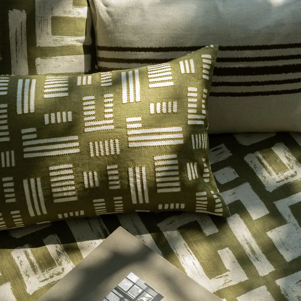 Coussins textile - NO-MAD Anvaya Cushion Cover in Linen with Print & Embroidery - NO-MAD