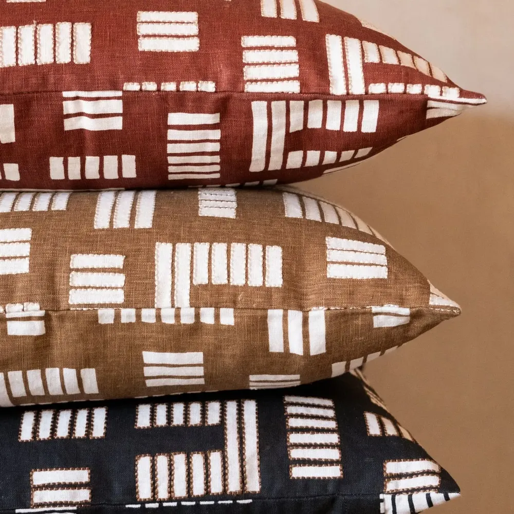 Coussins textile - NO-MAD Anvaya Cushion Cover in Linen with Print & Embroidery - NO-MAD