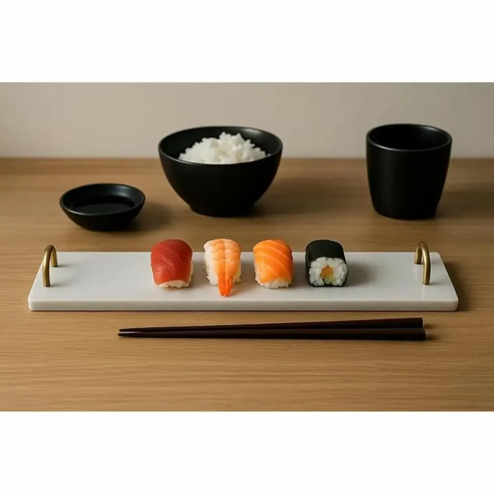 Platter and bowls - Slim Marble Serving Board with Metal Handles - KALU CREATIONS
