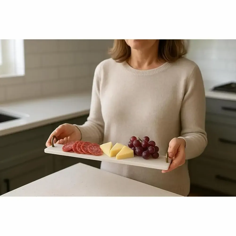Platter and bowls - Slim Marble Serving Board with Metal Handles - KALU CREATIONS