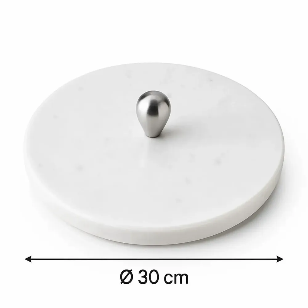 Plats et saladiers - Plateau de service rond en marbre avec bouton en inox - KALU CREATIONS