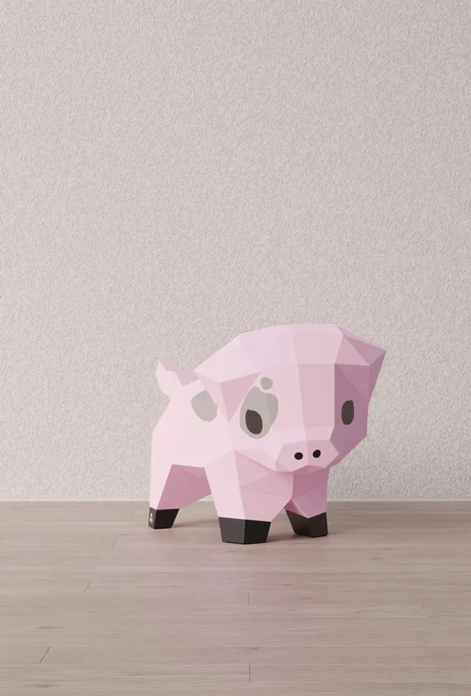 Children's decorative items - Papercraft 3D DIY Kits - Mini Paper Pig - MOKI MOKI