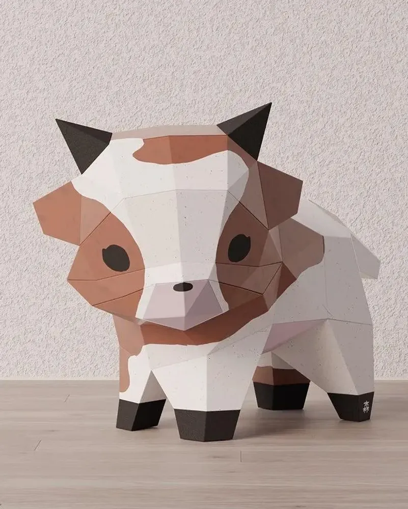 Children's decorative items - Papercraft 3D DIY Kits - Mini Paper Cow - MOKI MOKI