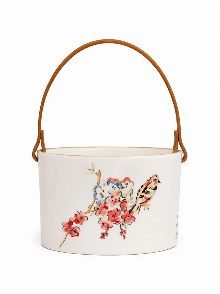 Decorative objects - Hand-Painted Ceramic Basket – Floral Birds Collection - DASTHAA