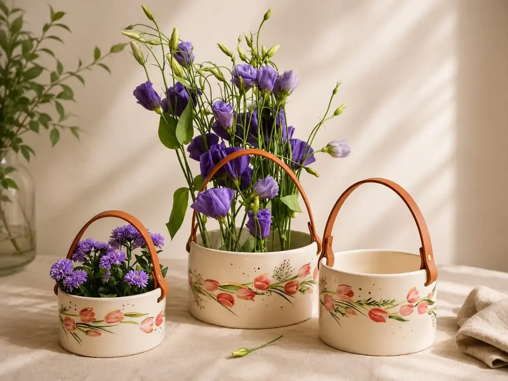 Decorative objects - Hand-Painted Ceramic Basket – Tulip Collection - DASTHAA