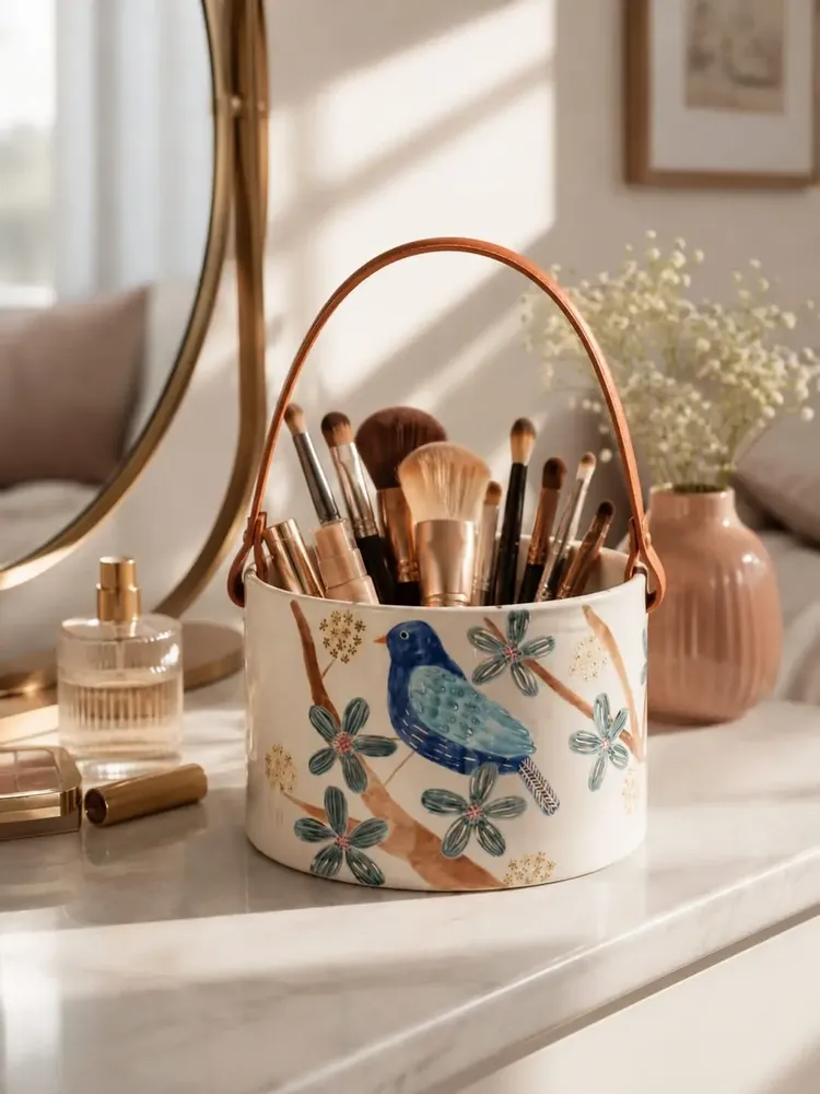 Decorative objects - Hand-Painted Ceramic Basket – Bloom Collection - DASTHAA