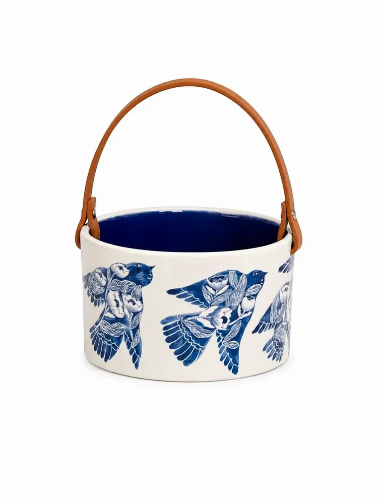 Decorative objects - Hand-Painted Ceramic Basket – Blue Flight Collection - DASTHAA