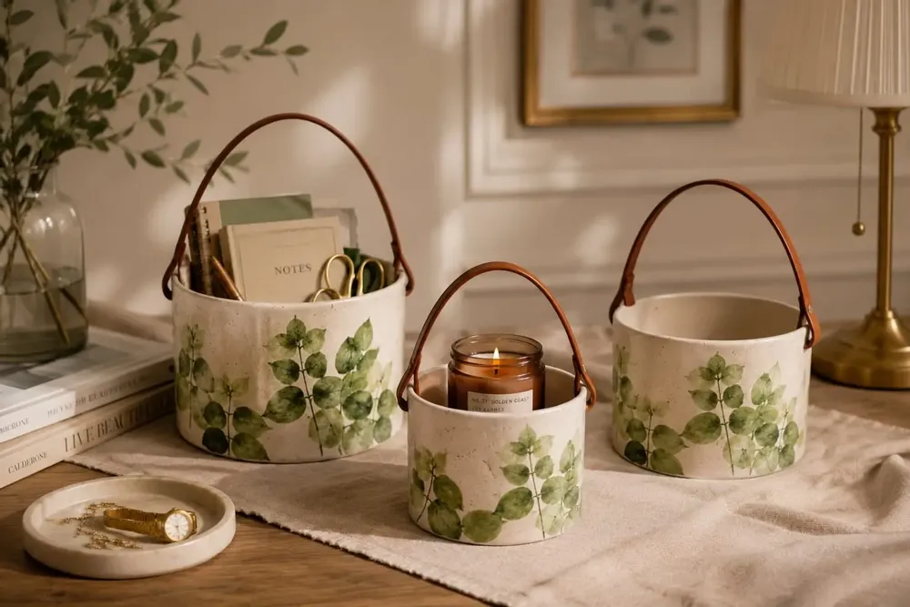 Decorative objects - Hand-Painted Ceramic Basket – Roots Collection - DASTHAA