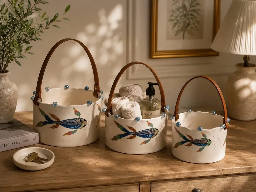 Decorative objects - Hand-Painted Ceramic Basket – Dream Sea Collection - DASTHAA