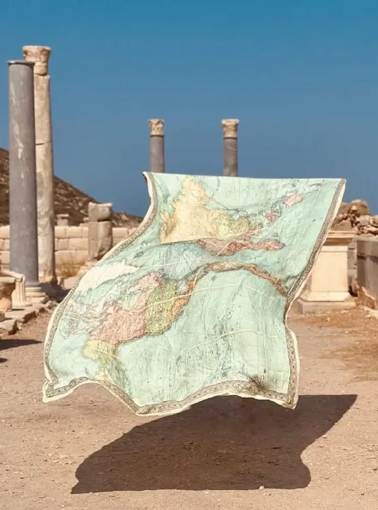 Table cloths - 1914 NAUTICAL WORLD MAP Linen Tablecloths and Napkins - SUMMERILL AND BISHOP