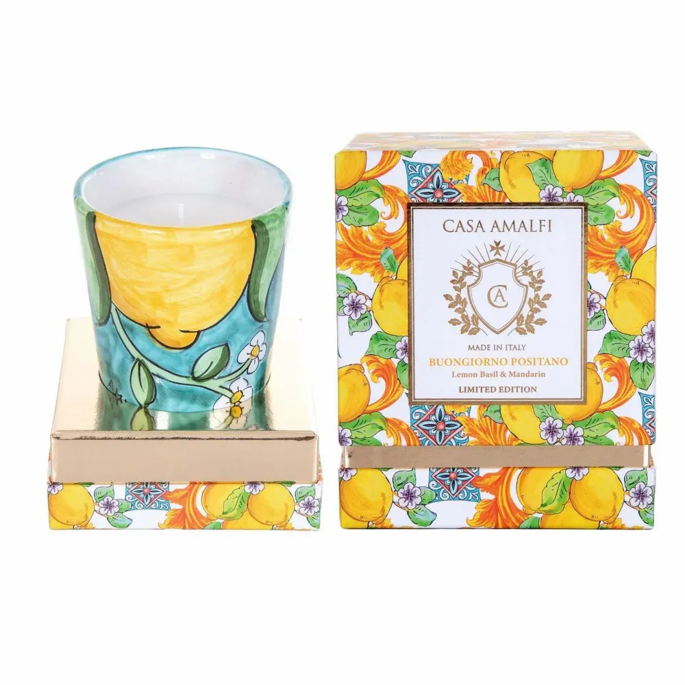 Parfums pour soi et eaux de toilette - BUONGIORNO POSITANO Bougie en Cire de Soja Citron Peinte à la Main - Citron, Basilic & Mandarine 200g - CASA AMALFI