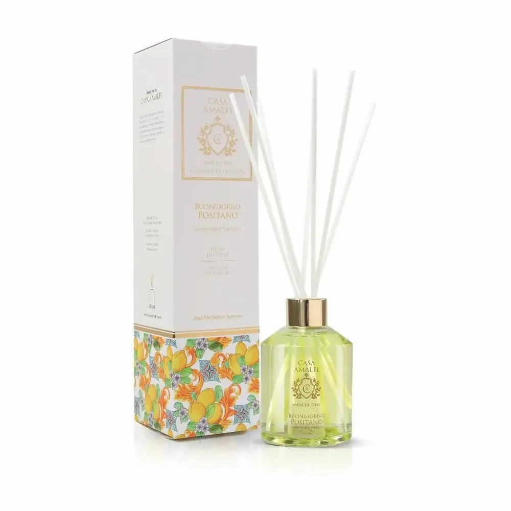 Fragrance for women & men - BUONGIORNO POSITANO HOME DIFFUSER - Lemon Basil & Mandarin 250ml - CASA AMALFI
