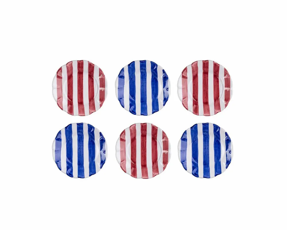 Parfums pour soi et eaux de toilette - PETITES ASSIETTES RAYURES ROUGE & BLEU - Set de 6 - 16CM - CASA AMALFI