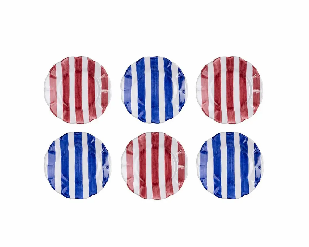 Parfums pour soi et eaux de toilette - ASSIETTES PLATES RAYURES ROUGE & BLEU - Set de 6 - CASA AMALFI