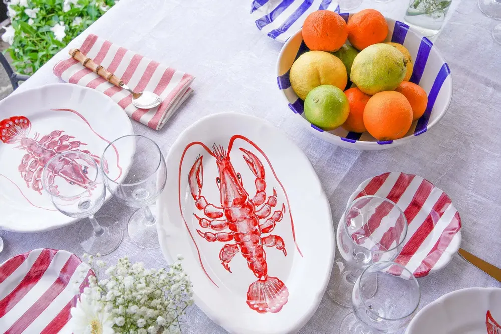 Parfums pour soi et eaux de toilette - ASSIETTES PLATES RAYURES ROUGE & BLEU - Set de 6 - CASA AMALFI