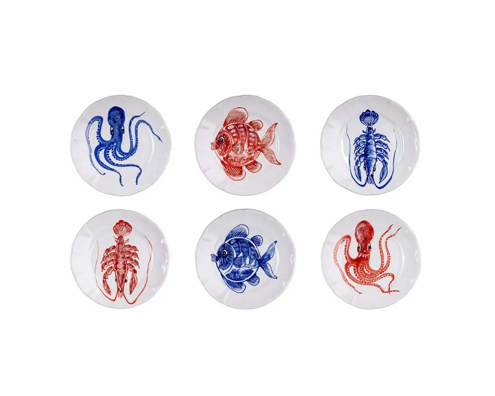 Parfums pour soi et eaux de toilette - ASSIETTES PLATES POISSON ROUGE & BLEU - Set de 6 - CASA AMALFI