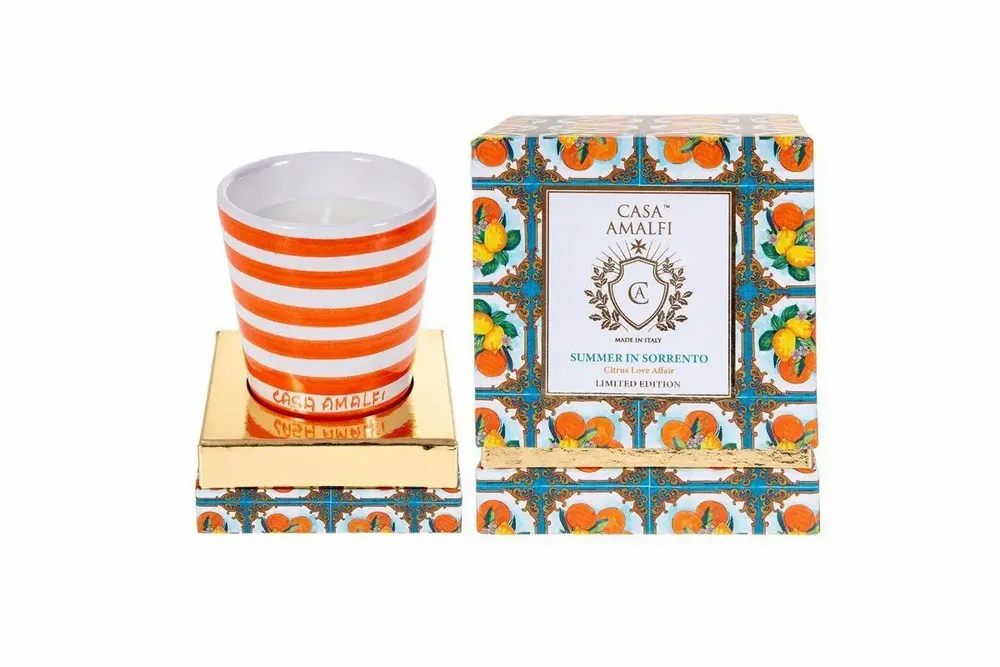 Parfums pour soi et eaux de toilette - SUMMER IN SORRENTO Bougie en Cire de Soja Peinte à la Main - Bergamote & Fleur d'Oranger 200g - CASA AMALFI