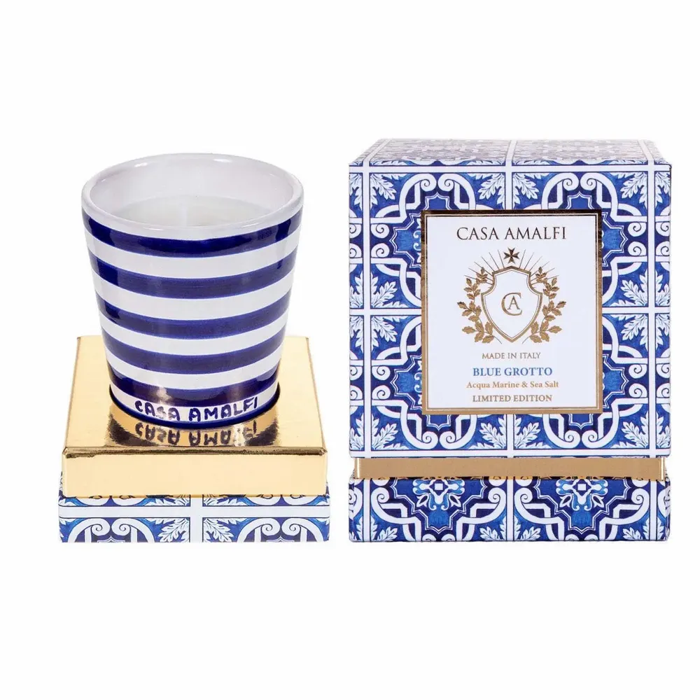Parfums pour soi et eaux de toilette - BLUE GROTTO Bougie en Cire de Soja Peinte à la Main - Acqua Marine & Sel Marin 200g - CASA AMALFI