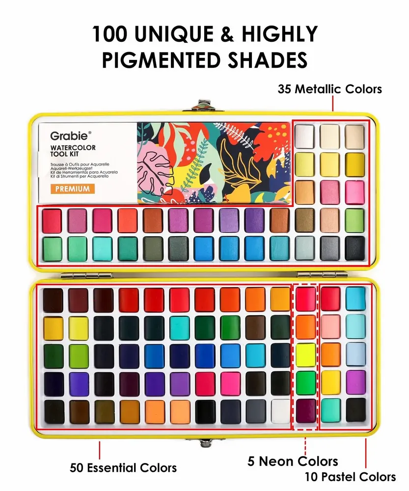 Papeterie bureau - Ensemble de 100 aquarelles haut de gamme tout-en-un - GRABIE