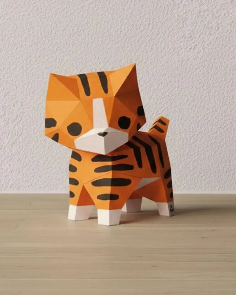 Children's decorative items - Papercraft 3D DIY Kits - Red Paper Mini Cat - MOKI MOKI