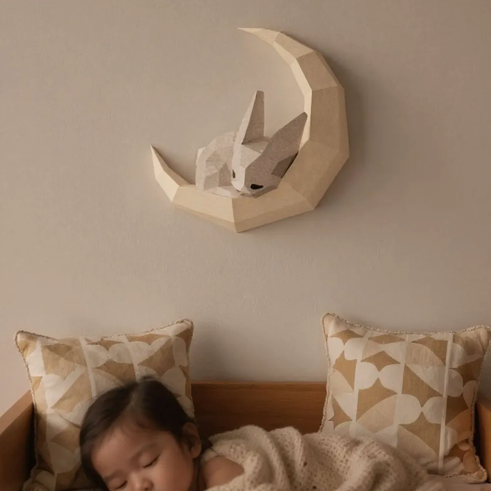 Children's decorative items - Rabbit and Moon Paper Wall Decor DIY Kits - MOKI MOKI