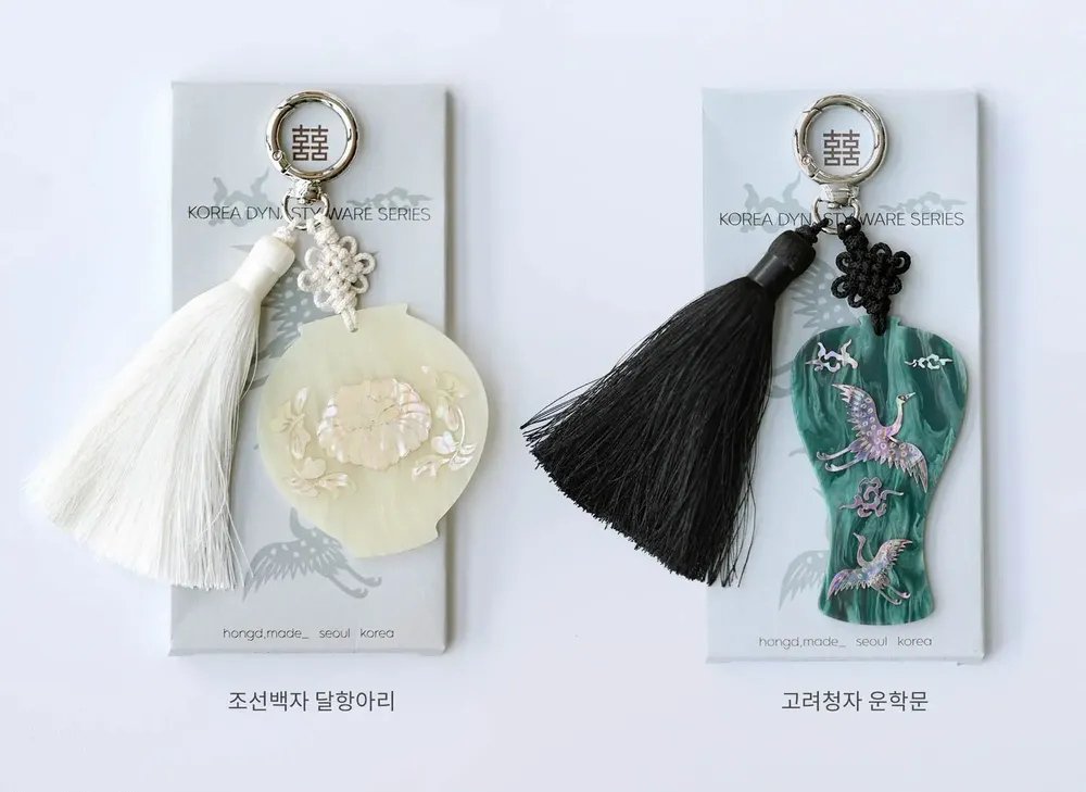 Bags and totes - keychains _ mother of pearl_ celadon vase / moon jar - HONGD.MADE