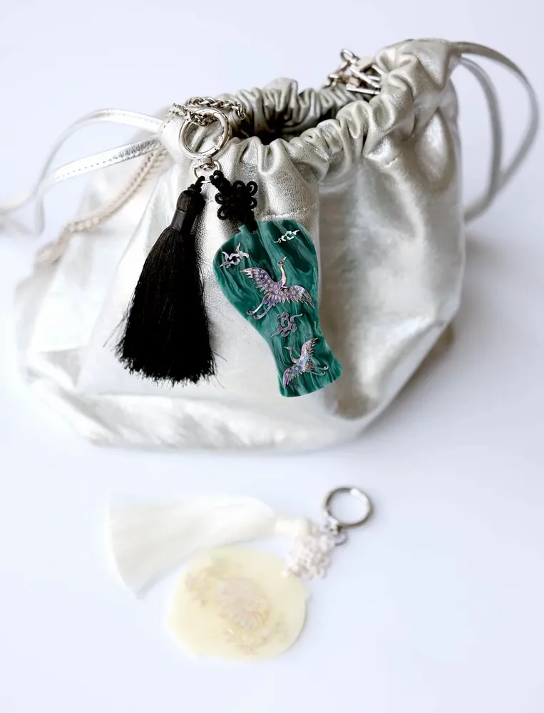 Bags and totes - keychains _ mother of pearl_ celadon vase / moon jar - HONGD.MADE