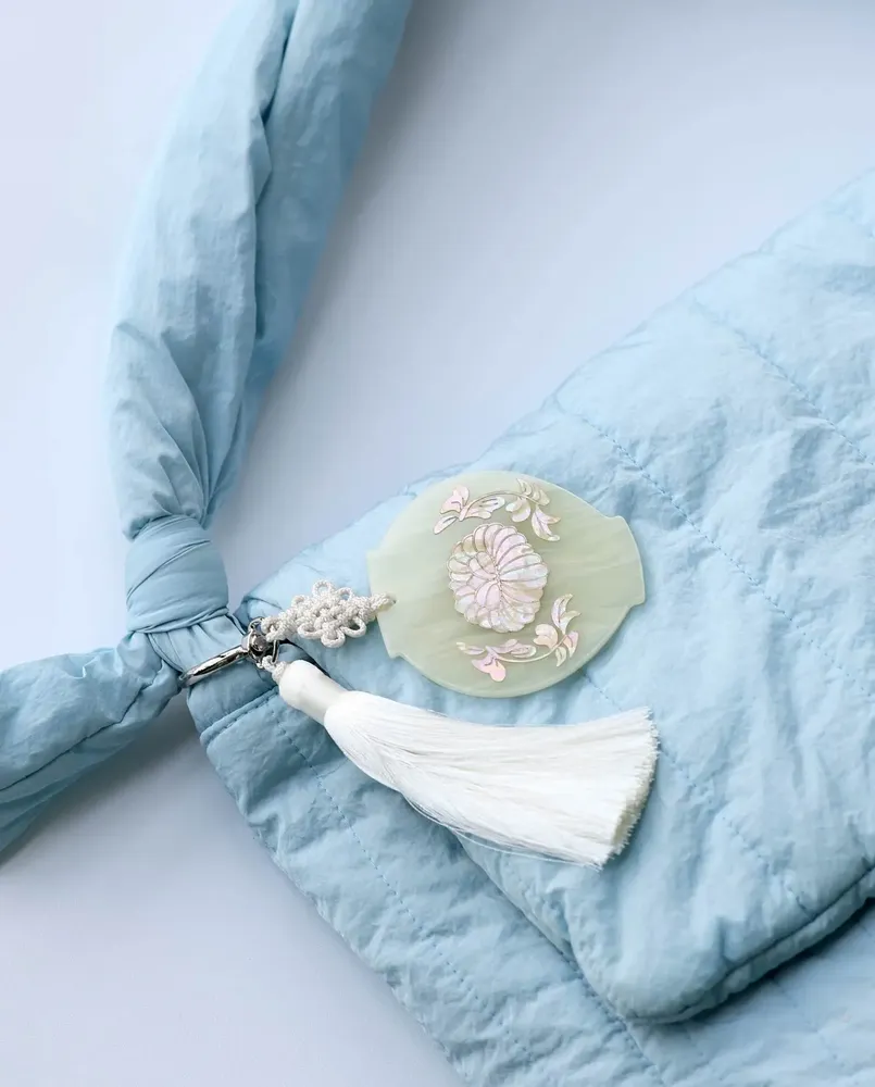 Bags and totes - keychains _ mother of pearl_ celadon vase / moon jar - HONGD.MADE