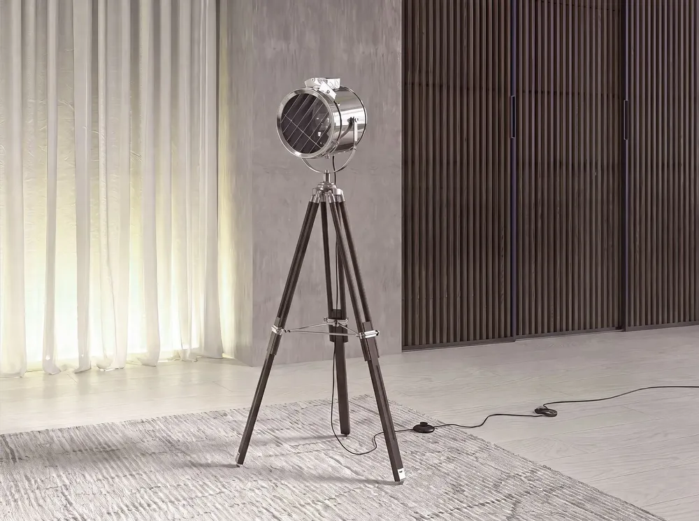 Floor lamps - Chrome steel and black steel floor lamp - ANGEL CERDÁ
