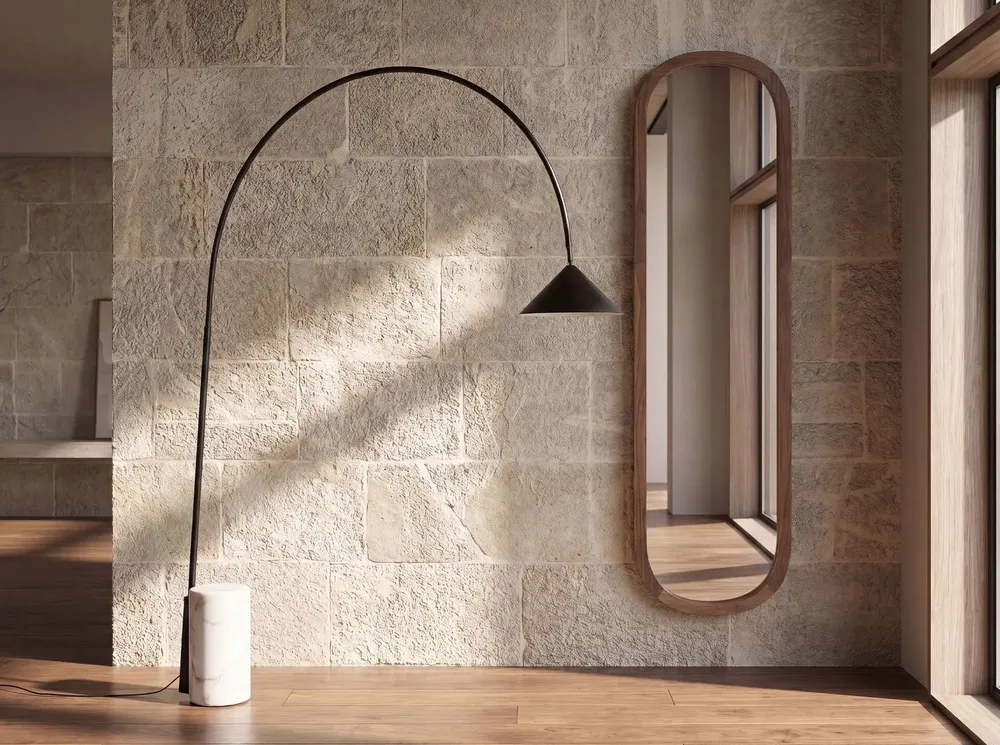 Floor lamps - Black steel floor lamp with porcelain marble base - ANGEL CERDÁ