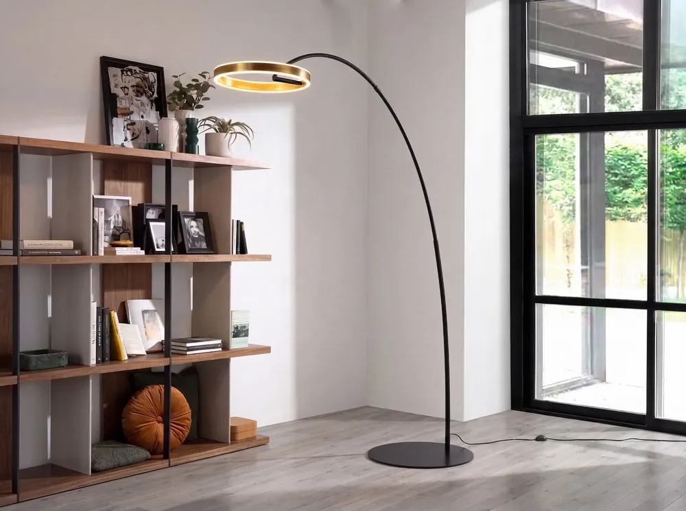 Floor lamps - Floor lamp in polished gold steel and black steel - ANGEL CERDÁ