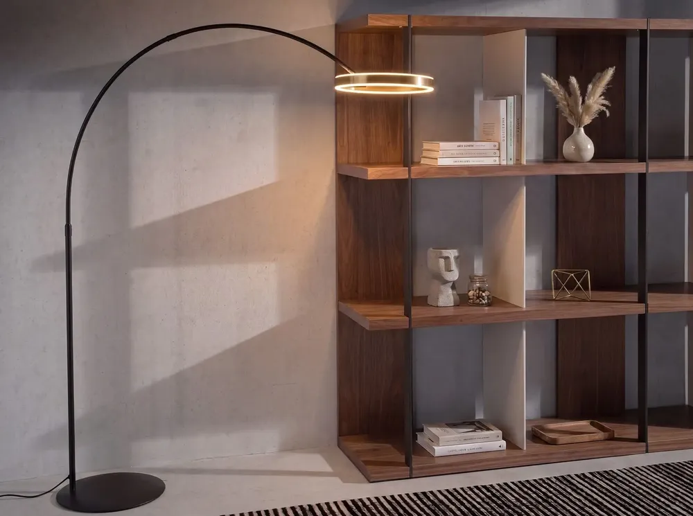 Floor lamps - Floor lamp in polished gold steel and black steel - ANGEL CERDÁ