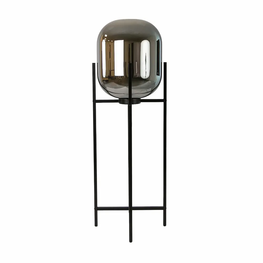 Lampadaires - Lampadaire en verre effet miroir fumé gris et acier noir - ANGEL CERDÁ
