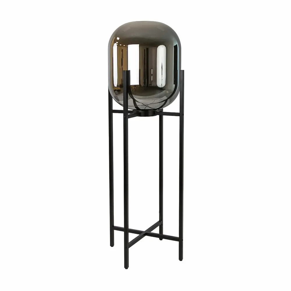 Lampadaires - Lampadaire en verre effet miroir fumé gris et acier noir - ANGEL CERDÁ