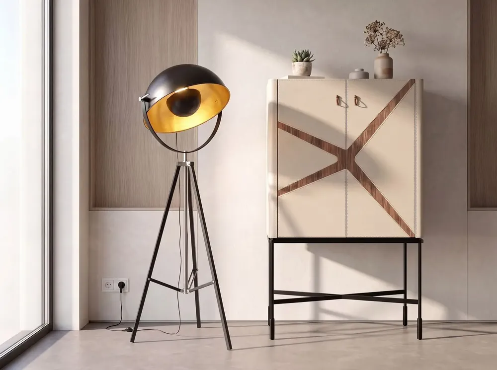 Floor lamps - Floor lamp in black steel and polished gold steel - ANGEL CERDÁ