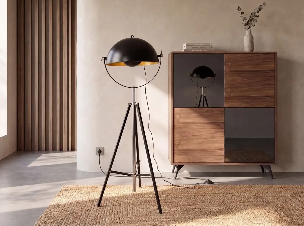 Floor lamps - Floor lamp in black steel and polished gold steel - ANGEL CERDÁ