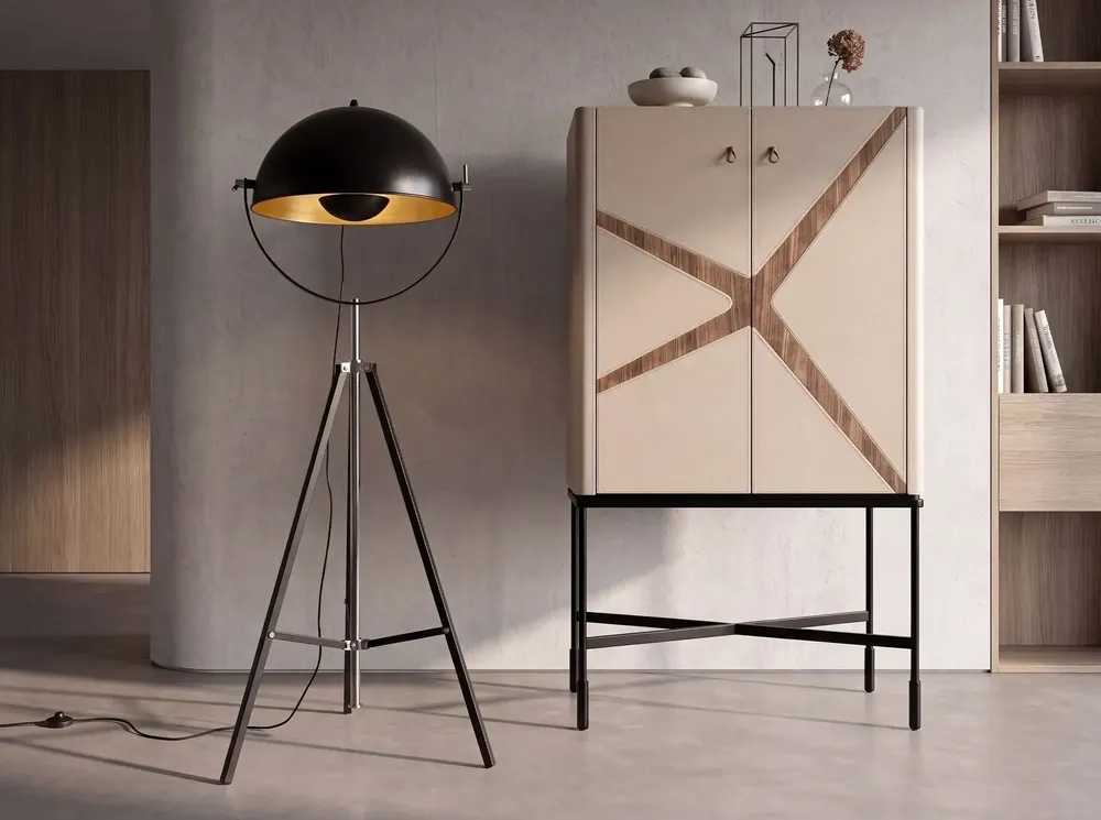 Floor lamps - Floor lamp in black steel and polished gold steel - ANGEL CERDÁ