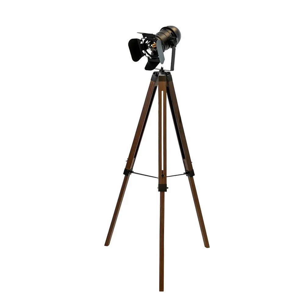 Floor lamps - Floor lamp in black steel and walnut-coloured pine wood - ANGEL CERDÁ