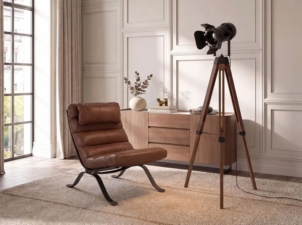 Floor lamps - Floor lamp in black steel and walnut-coloured pine wood - ANGEL CERDÁ