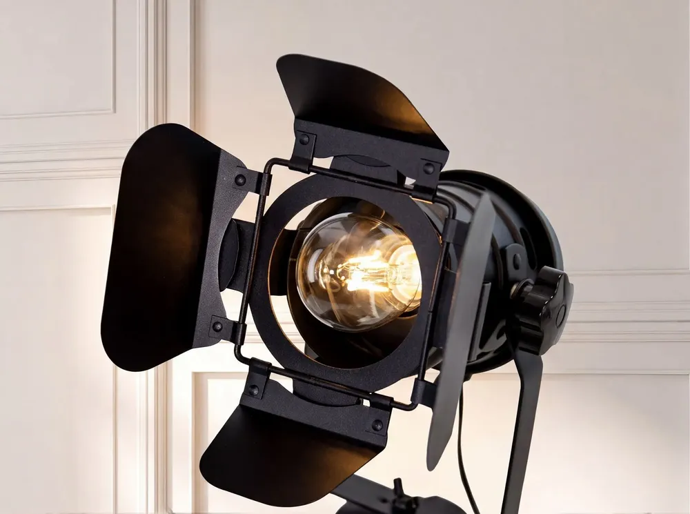 Floor lamps - Floor lamp in black steel and walnut-coloured pine wood - ANGEL CERDÁ