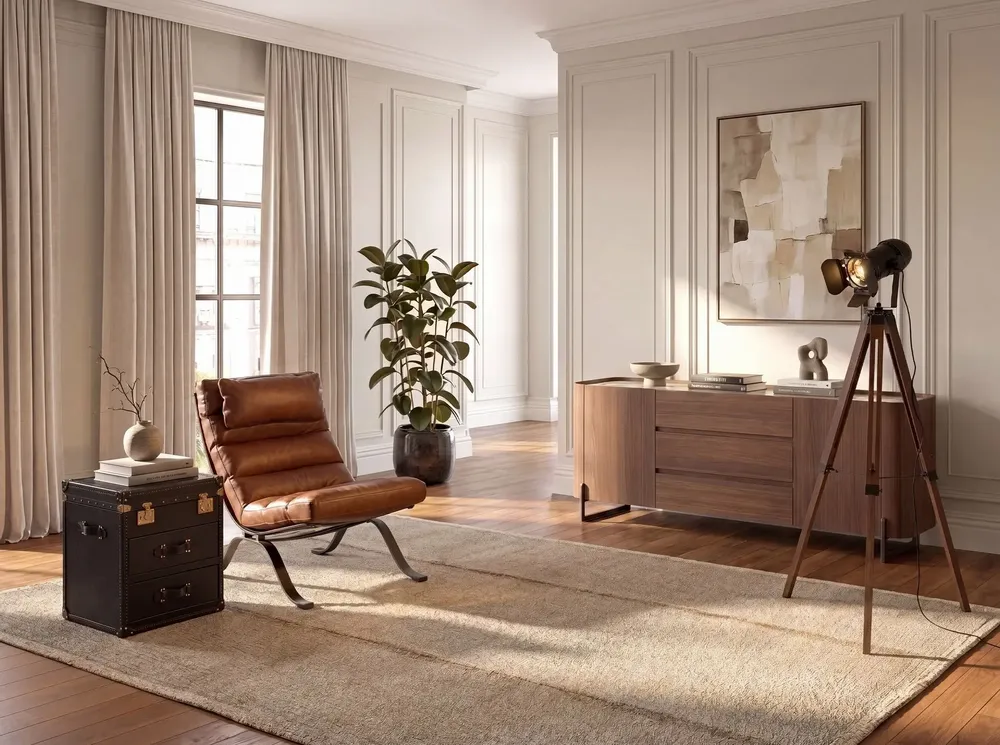 Floor lamps - Floor lamp in black steel and walnut-coloured pine wood - ANGEL CERDÁ