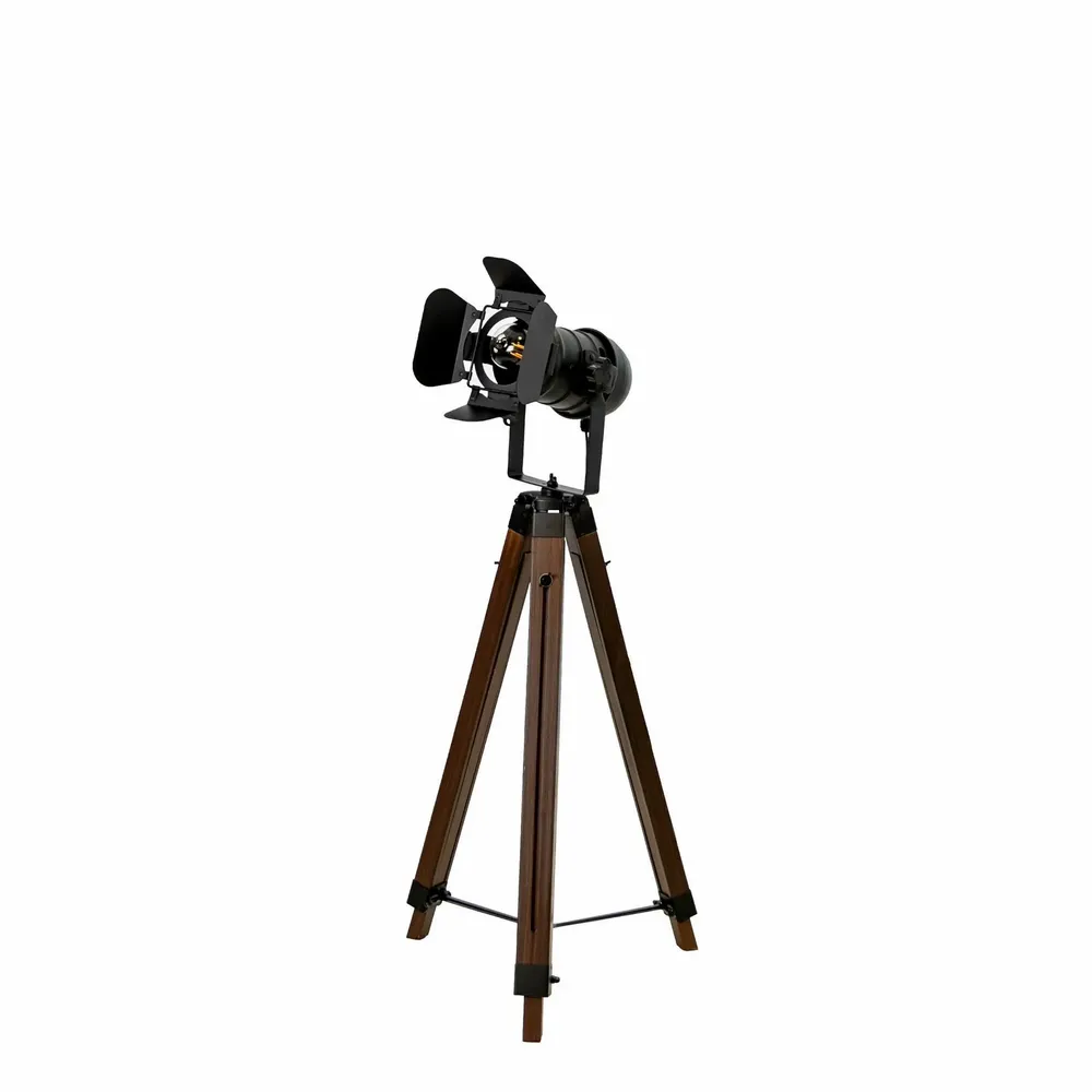 Floor lamps - Floor lamp in black steel and walnut-coloured pine wood - ANGEL CERDÁ