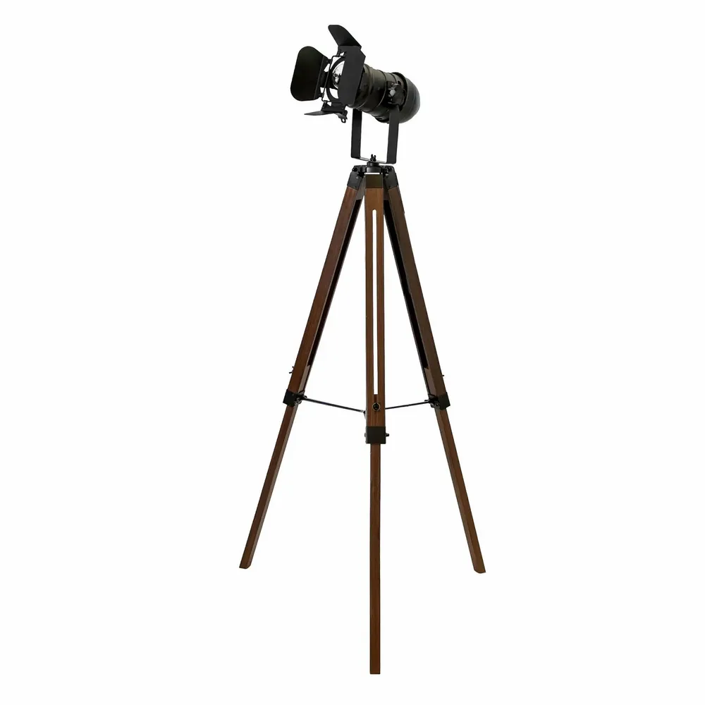 Floor lamps - Floor lamp in black steel and walnut-coloured pine wood - ANGEL CERDÁ