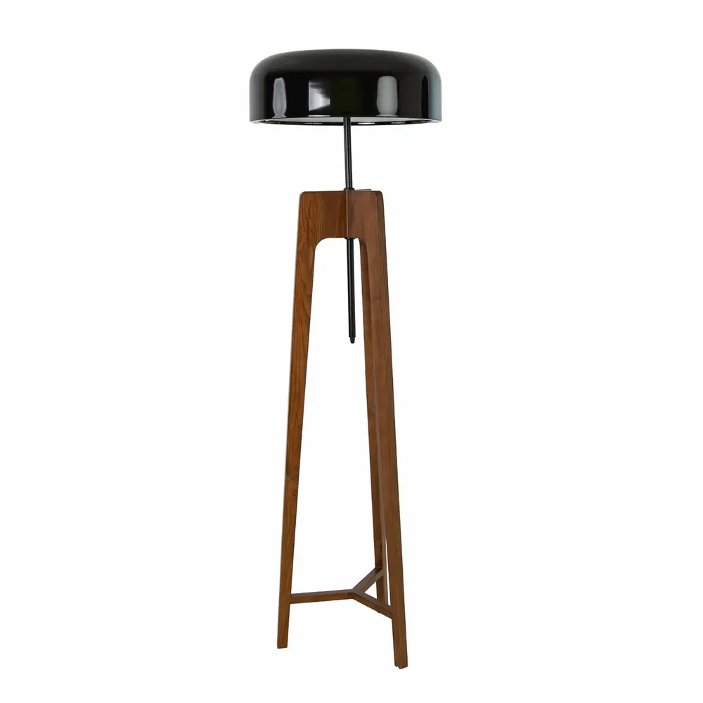 Floor lamps - Floor lamp in black and white aluminium and walnut-coloured pine wood - ANGEL CERDÁ
