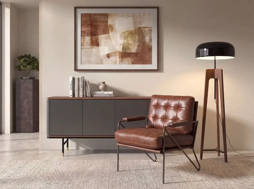 Floor lamps - Floor lamp in black and white aluminium and walnut-coloured pine wood - ANGEL CERDÁ