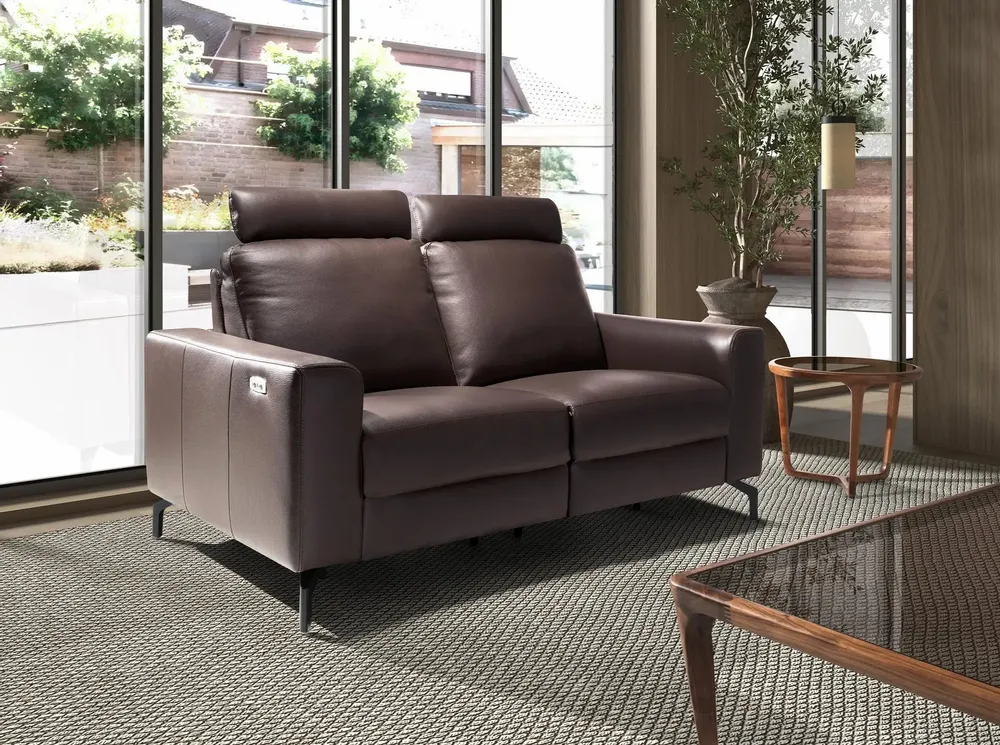 Sofas - 2-Seater Chocolate Brown Leather Recliner Sofa - ANGEL CERDÁ