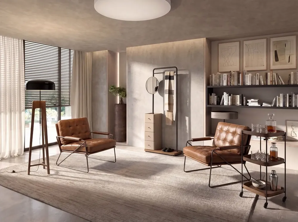 Floor lamps - Floor lamp in black and white aluminium and walnut-coloured pine wood - ANGEL CERDÁ